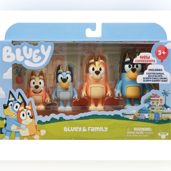 Bluey & Family 4 Figures New EXPRESSIONS Excited Bingo Silly Chilli Bandit New - Picture 1 of 13